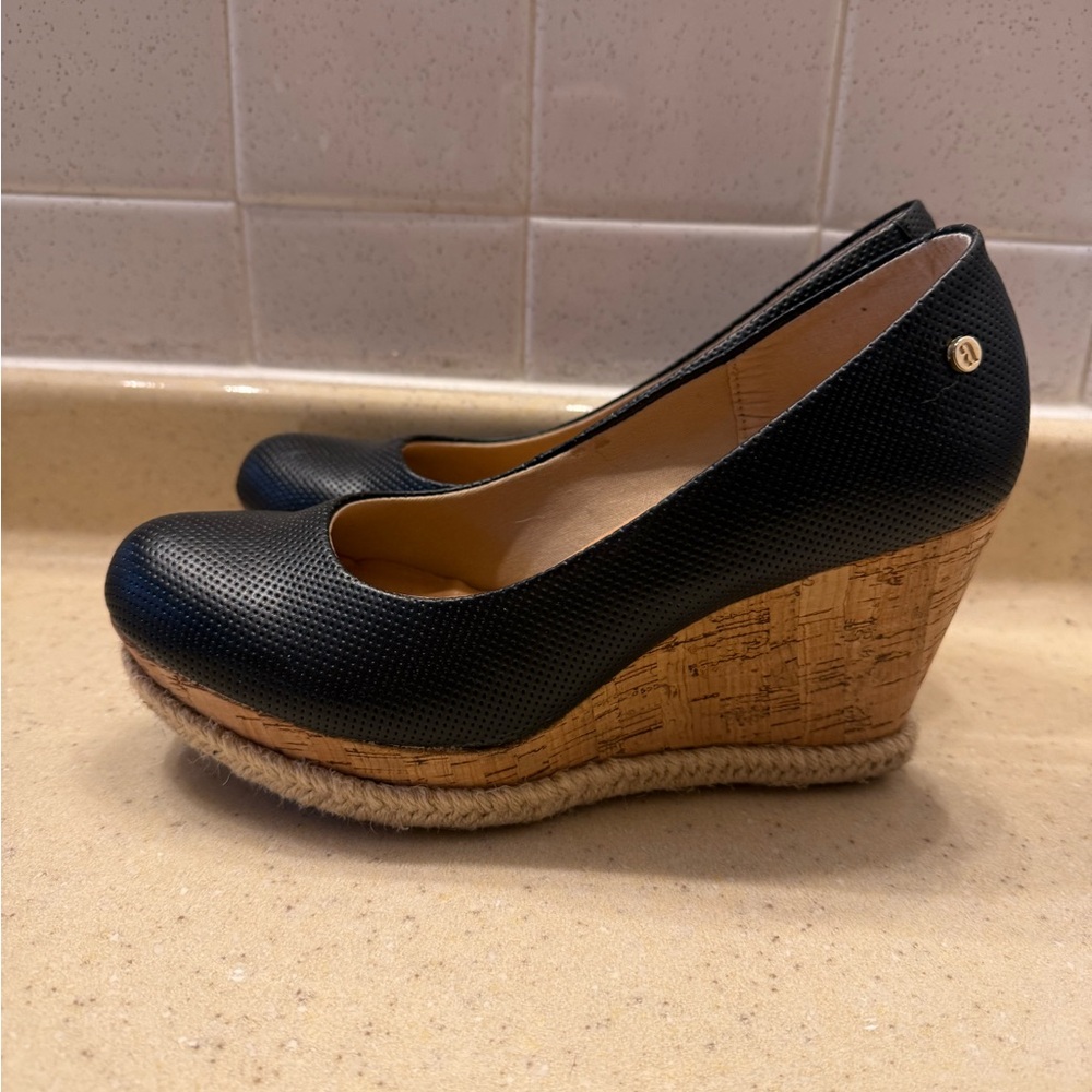 Andrea  Black Wedges with Cork Sole
